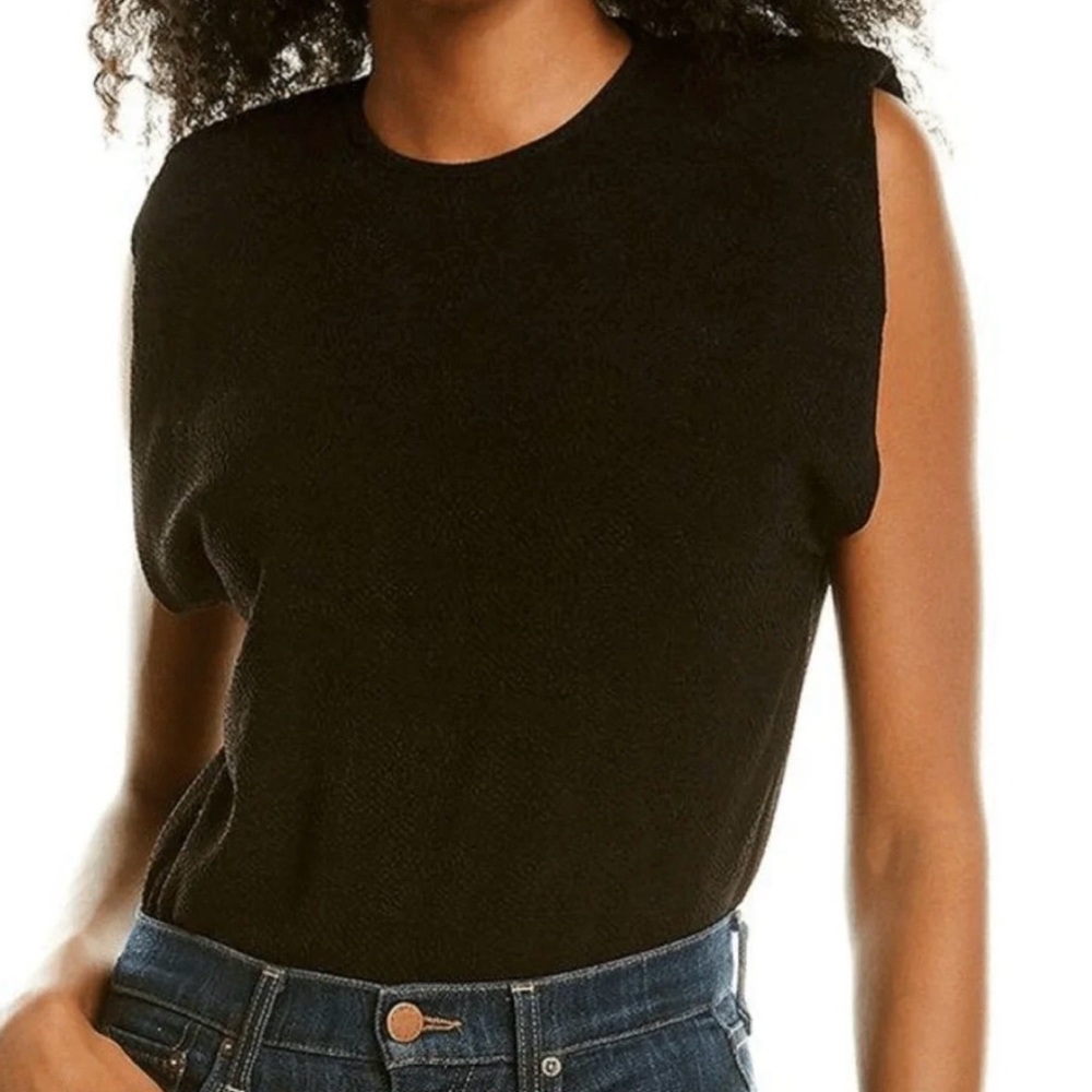 Danielle Bernstein Black Textured Shoulder Pad Oversized Armholes Bodysuit NWT
